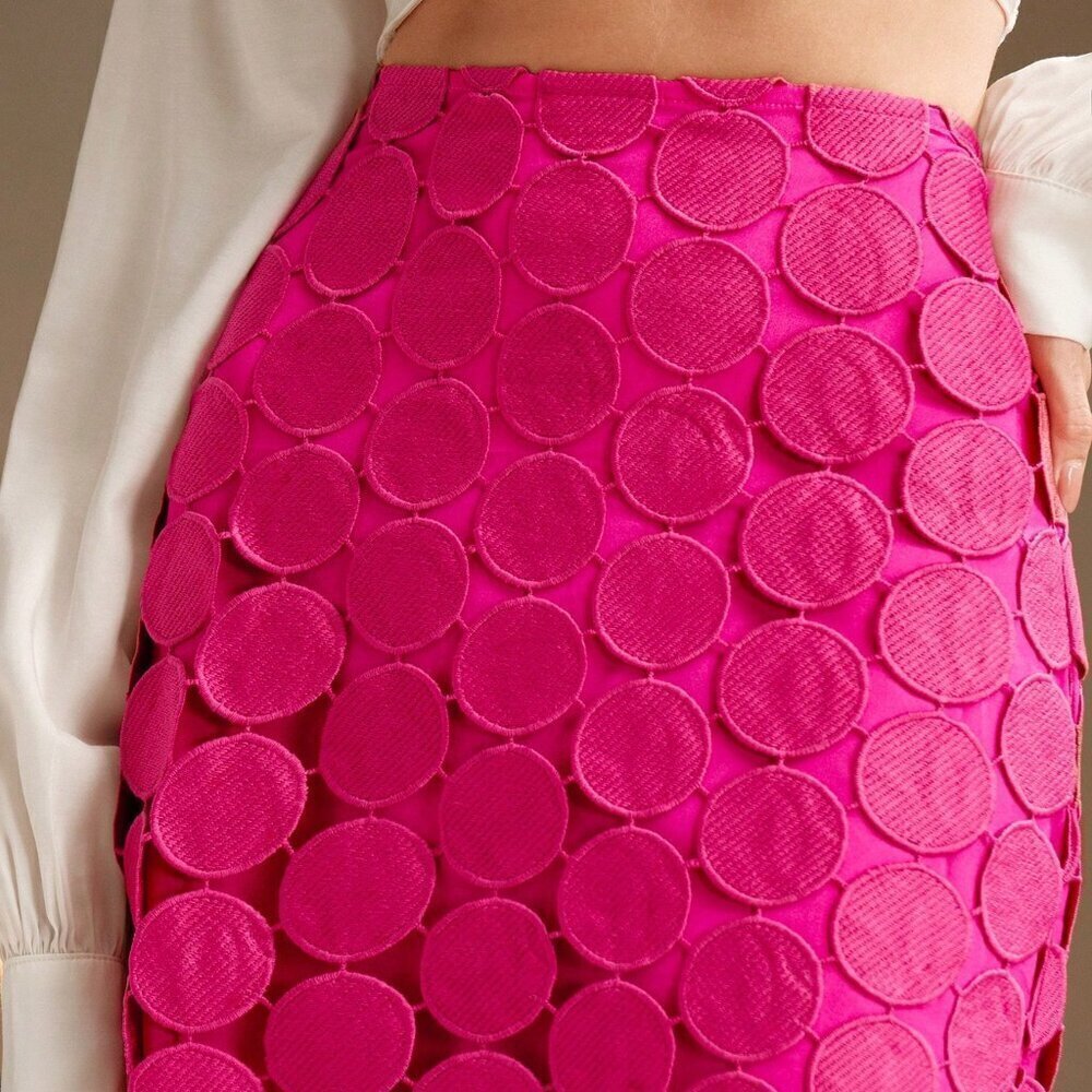 Pink Casual Women's Laser Cut Multi Circle Double Layered Skirt - Picture 5 of 8